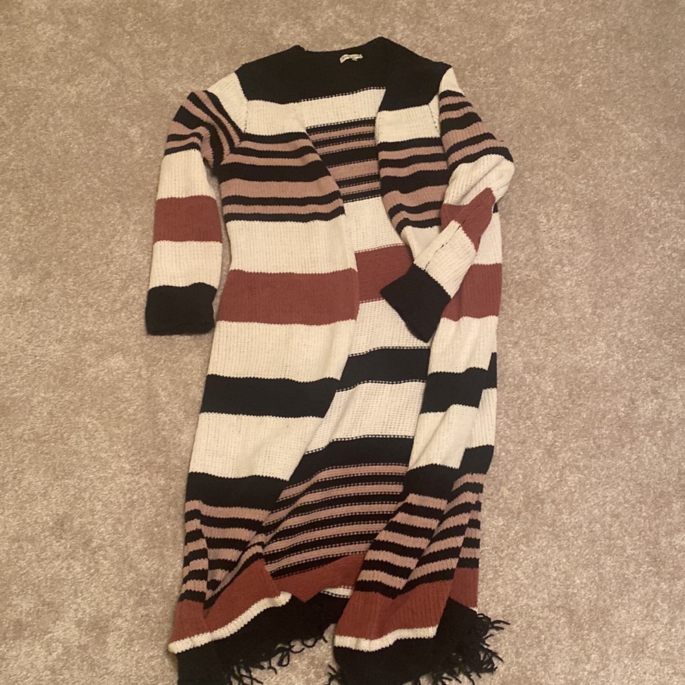 Moon River Women's Color Block striped Duster Long Chenille Sweater - Picture 2 of 3